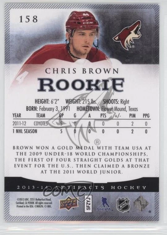 2013-14 Upper Deck Artifacts Rookies Sapphire /85 Chris Brown #158 Rookie RC - Image 2 of 2