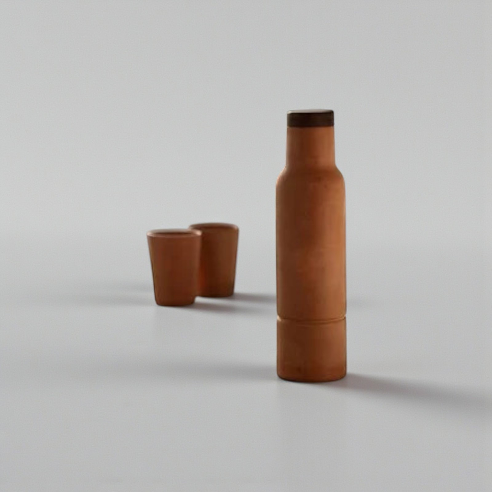 Handmade Brown Water Bottle Wooden Lid, Sleek Modern Style, 