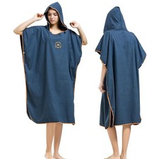 Hiturbo Microfiber Surf Poncho, Wetsuit Changing Bath Robe, One Size, Navy