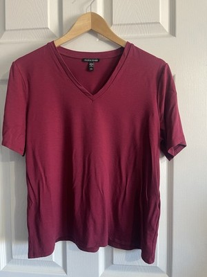 Eileen Fisher Short Sleeves Shirt M Red Raspberry V Neck Tencel Tee Spandex
