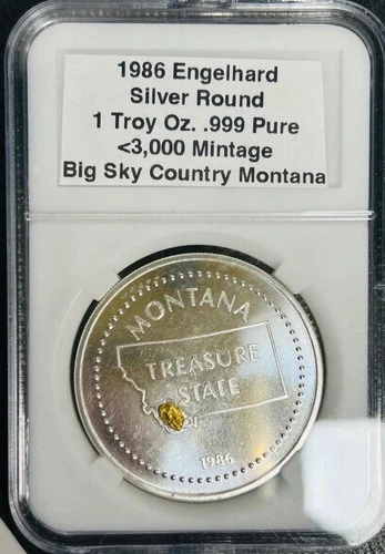 1986 Engelhard Big Sky Montana 1 TOz 999 Silver Round Treasure State Gold Nugget