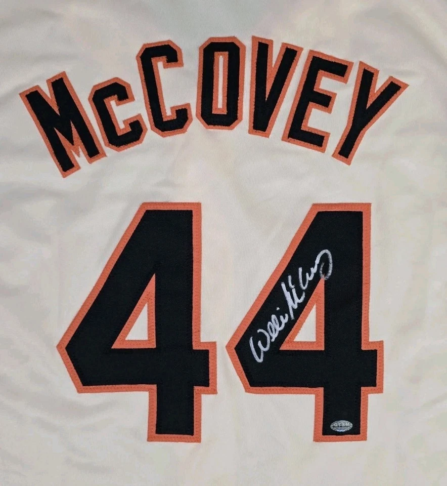 Camiseta deportiva beige personalizada firmada por Willie Mccovey #44 de los Gigantes de San Francisco certificado de autenticidad GTSM Foto 4 de 4