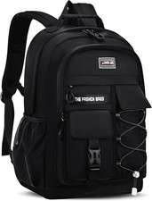 Teen Boys Water Resistant Backpack Fits 15.6 Inch Laptop for High School, Black