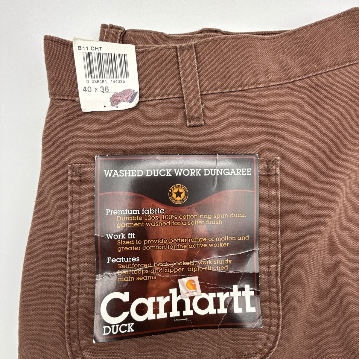 Carhartt B11 CHT Washed Duck Work Dungaree Pants Brown 40x36 NWT