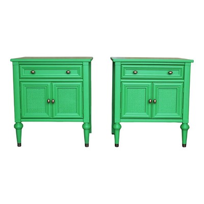Mid Century Green Lacquered Nightstands, Green Nightstands, Nightstands, Lacquer