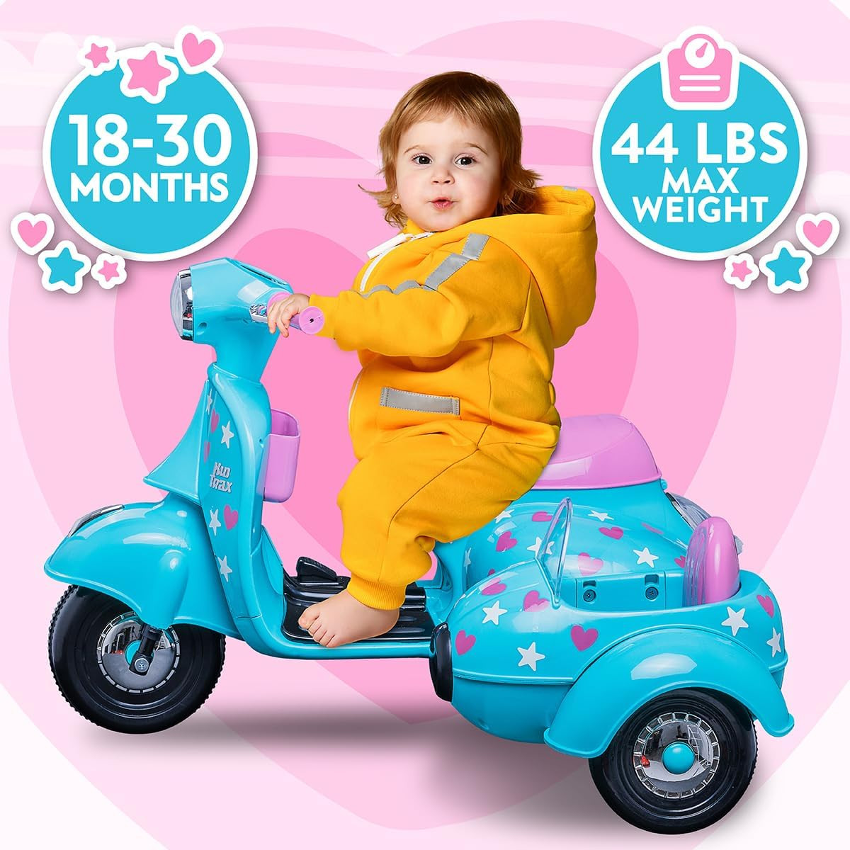 6V Starlight Scooter with Sidecar for Kids, Ages 18-30 Months, Maximum Rider Wei