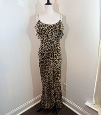Vintage Cach  100 Silk Leopard Print Maxi Dress Gown Bias Cut Tiered Ruffle M