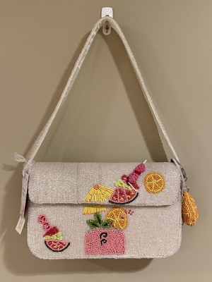 New Release Made In India Beaded Tropical Drink Bag With Charm. Rare NWT