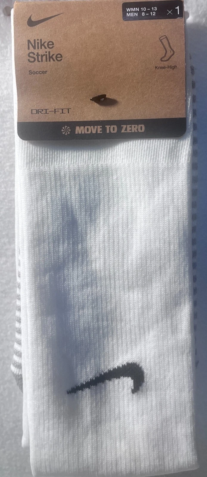 NIKE Strike Soccer SOCKS Knee High Size White WMN 10-13 MEN 8-12 New With Tag
