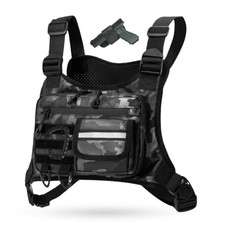 Outdoor Chest Bag For Men, EDC Chest Pack With Built-In Phone Holder, Camo-02