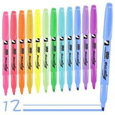 12 Color Assorted Bright Chisel Tip Dry Highlighters Colorful Set