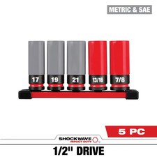 Milwaukee 49-66-7831 SHOCKWAVE 1/2" SAE/Metric Lug Nut Wheel Socket Set - 5 PC