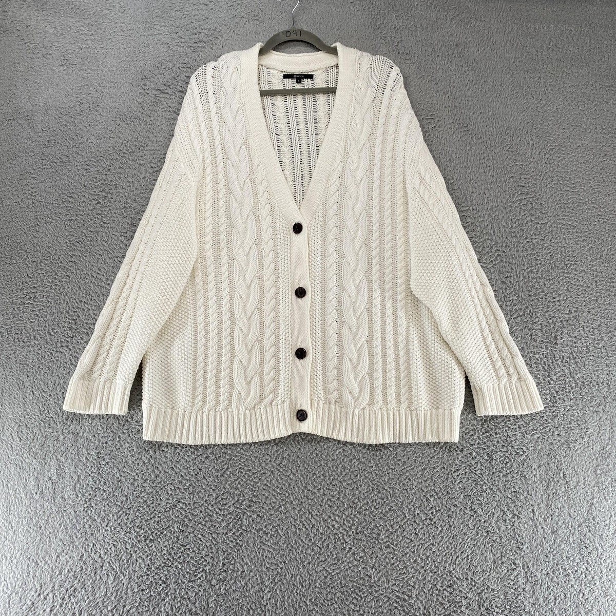 Quince Sweater Cardigan Womens Large Cable Knit Oversized Organic Cotton