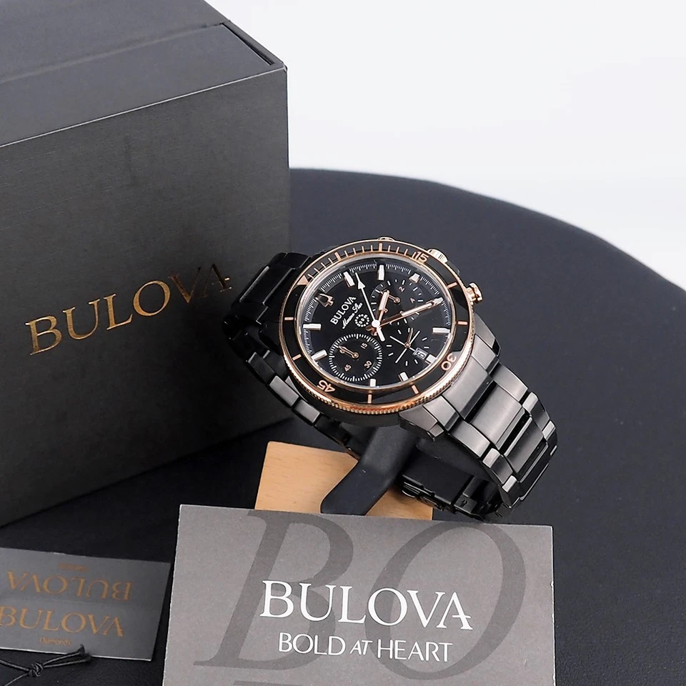 Reloj de cuarzo Bulova Marine Star 98B302 cronógrafo esfera negra acero inoxidable para hombre Foto 4 de 4