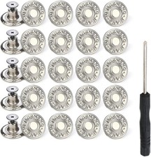 20 Sets Adjustable Buttons for Jeans, 20mm No Sew Instant Metal Silver