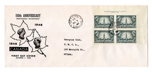 R680 Canada FDC - 1948 Responsible Government - Unusual Cachet FDC Cover -Block