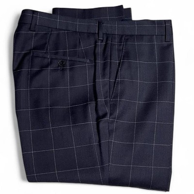 NWOT! HUGO BOSS Genius Wool Slim Fit Black Windowpane Dress Pants Size W34 L32