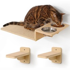FUKUMARU Cat Wall Shelves, 3 in 1 Cats Walls Furniture Set, Light Wood Color