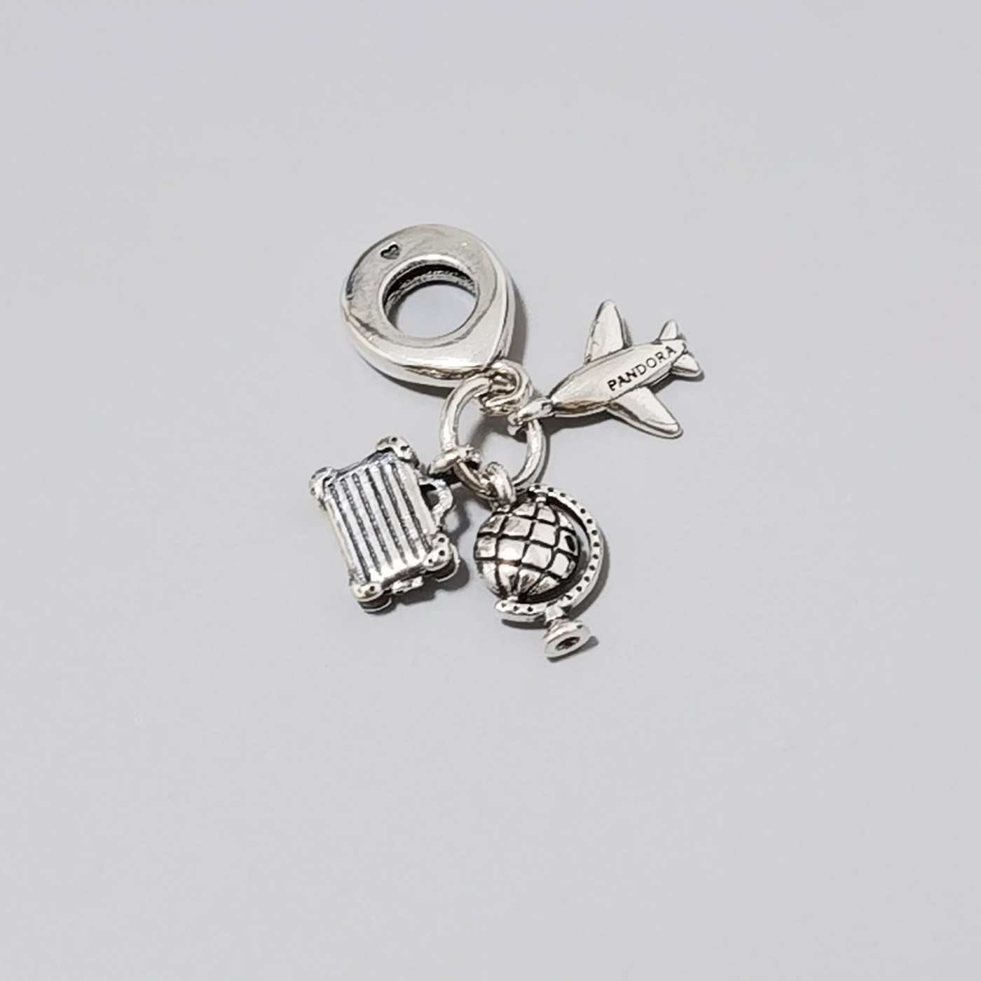 Authentic Pandora S925 ALE Airplane Globe and Suitcase Dangle Charm 799435C01