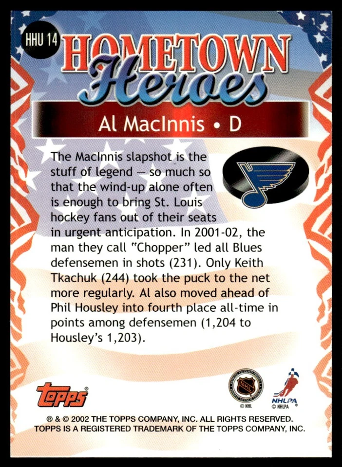 2002-03 Topps Hometown Heroes USA Al MacInnis St. Louis Blues #HHU 14 - Image 2 of 2