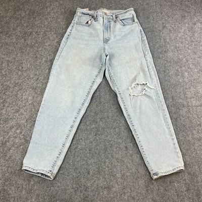 Levi's Damen Jeans High Waisted Mom Tapered Barrel 28 27 UK 8 helle Waschung blau