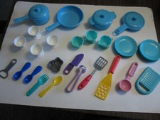 Pretend Play Kitchen Items, Pots, Pans, Utensils, Tableware, 37 Pieces