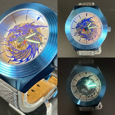 Android AD651 50mm Watch Skeleton Blue Dragon WR 100m Seagull TY2807 Runs!