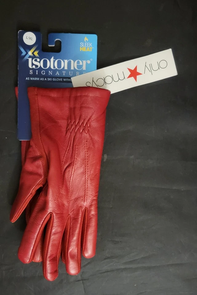 Womans Isotoner Signature Sleek Heat Red Gloves Macys Winter Accessories L XL - Image 4 of 4