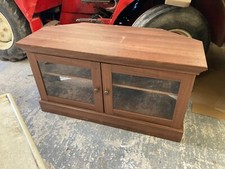 Corner TV Unit Stand Cupoard with Glass Doors Brown Wood Effect