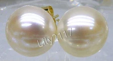 Genuine Natural White Akoya Freshwater Button Pearl Stud Earring 5-14mm 14K Gold