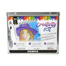 Zebra Creativity Kit 32 Ct Mildliner Markers Brush and 12 Clickart Marker Pen