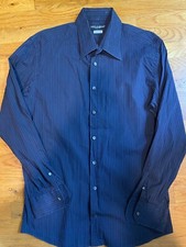 DOLCE & GABBANA Navy Blue Striped Long Sleeve Men's Shirt Size 17.5/44 D&G Italy