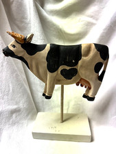 Vintage Hand Carved  Painted Wooden Cow or Bull Folk Art Farm Country Decor