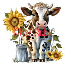 Sublimation Print Sunflower Moo Cow Ready To Press Heat Transfer