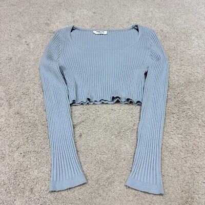 Double Zero Sweater Women s Blue Long Sleeve Cropped Size Large