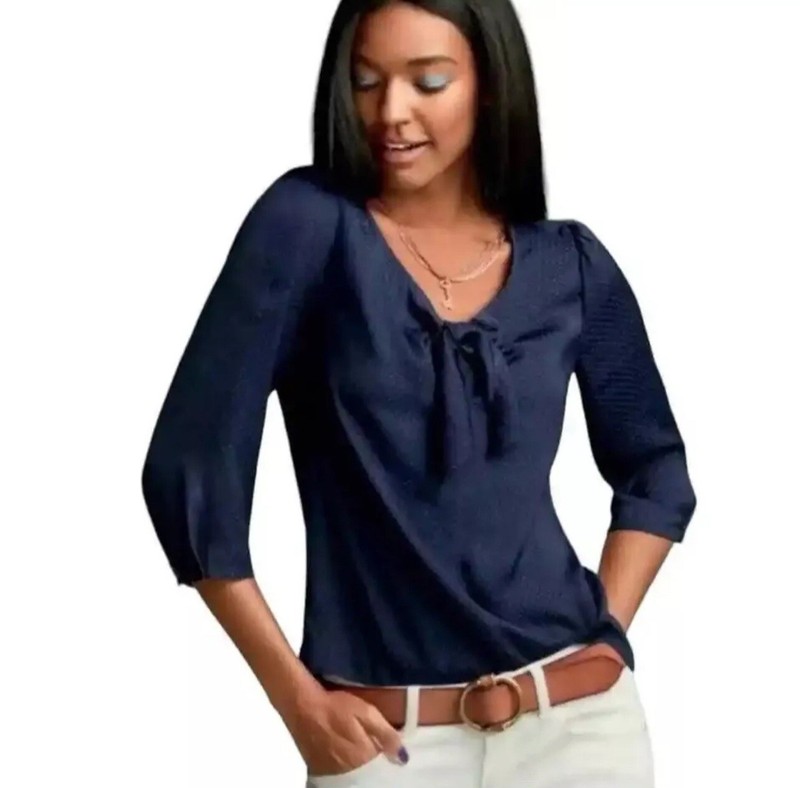 CAbi #5525 Navy Dot Knot Blouse Size Small