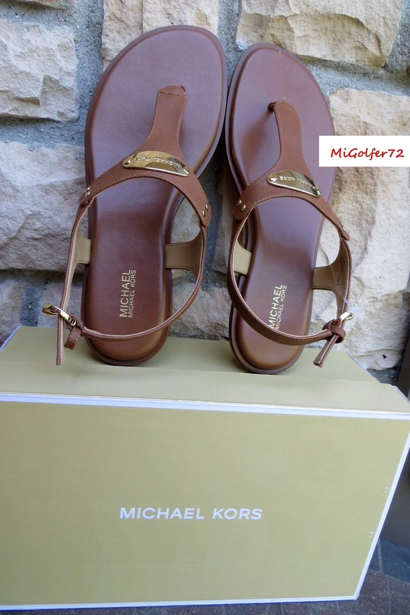 Michael Kors New Women s MK Plate Thong Sandals Luggage Size 8