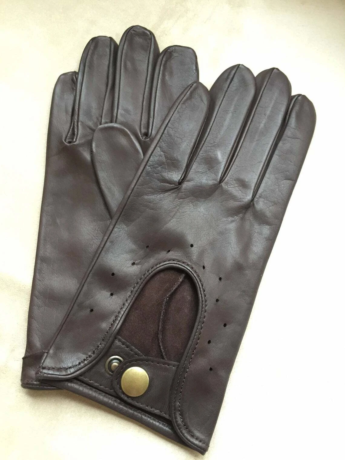 Dark Brown Genuine Lambskin Leather for Men Driving Gloves Handmade