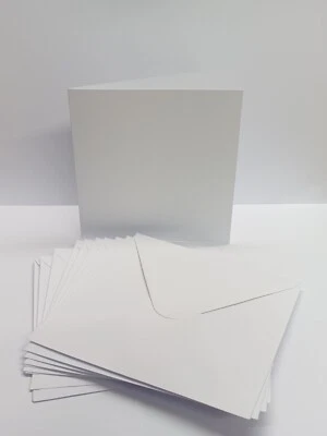 10 x 8" x 8" WHITE BLANK CARDS 300gsm & ENVELOPES 100gsm CARD MAKING CRAFT