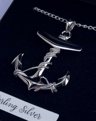 sterling silver Anchor pendant And 20 Inch Chain Free Box UK Supplier