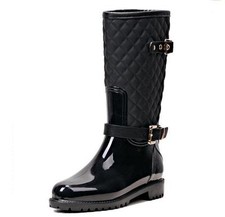Ladies Fashion Quilted Wellington Wellies Rubber Low heel Rain Boots Water shoes