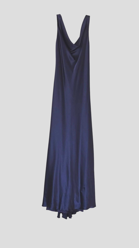 ABS Allen Schwartz Bias Cut Cowl Neck Satin Gown 6 Blue Open Back 90s 30s USA - Picture 8 of 20