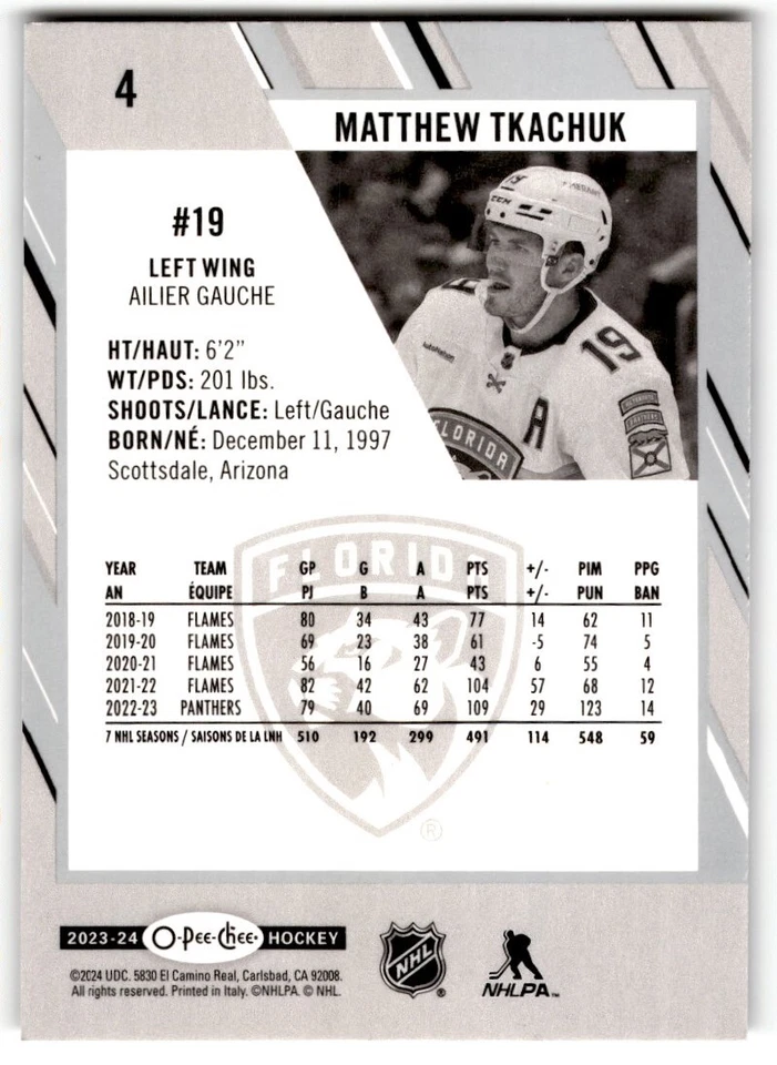 Matthew Tkachuk 2023-24 O-Pee-Chee #4 Florida Panthers - Image 2 of 2