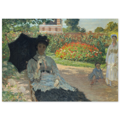 Claude Monet, Camille Monet mit Sohn und Kindermädchen im Garten, Poster