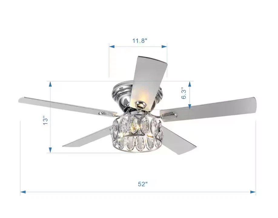 Bernard 52 in. Indoor Chrome Chandelier Hugger Ceiling fan with Crystal Light - Image 3 of 4