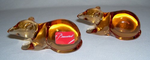 BACCARAT ~ Pair Amber Crystal YEAR OF THE RAT Chopstick Rests w/Box ~ France - Picture 4 of 8