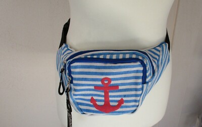 Gürteltasche Bauchtasche Stoff Streifen Anker hell Blau Weiß Rot Baumwolle