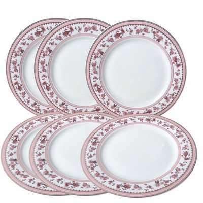 New Grace's Teaware Pink Roses Floral Pink Rim Salad Dessert Plates 8 , Set of 6