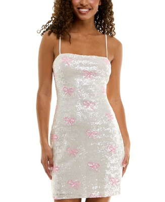 #ad #ad B Darlin Women#x27;s Mini Dress Strappy Sequin Bow Off White Pink 7 8 $26.95