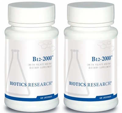 Biotics Research B12-2000 60 Lozenges Vitamin B12 Folate B6 2-Pack Bundle